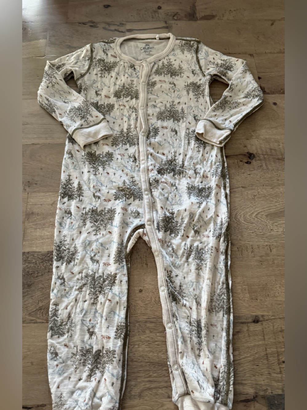 Celavie Cream Woodland merino wool Print Baby One-Piece sz 3-4 years